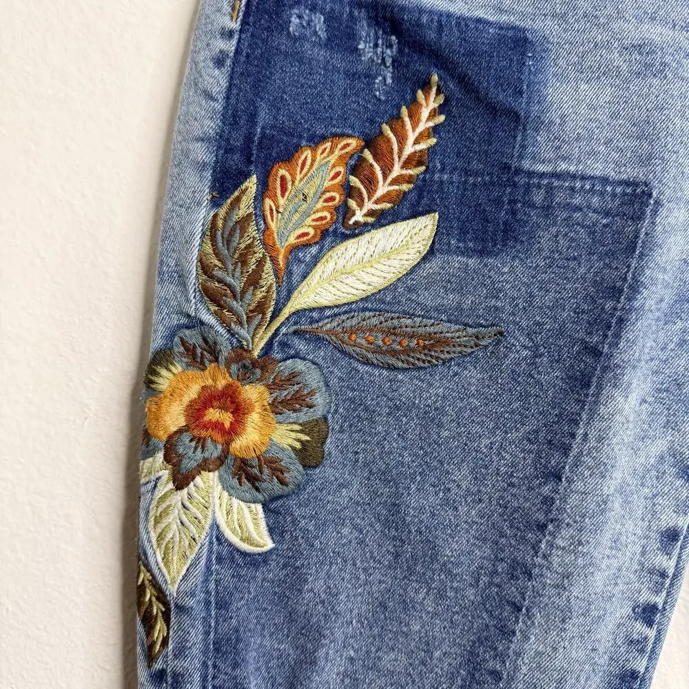 Driftwood x Free People jeans floral embroidery patchwork ankle pants boho 24